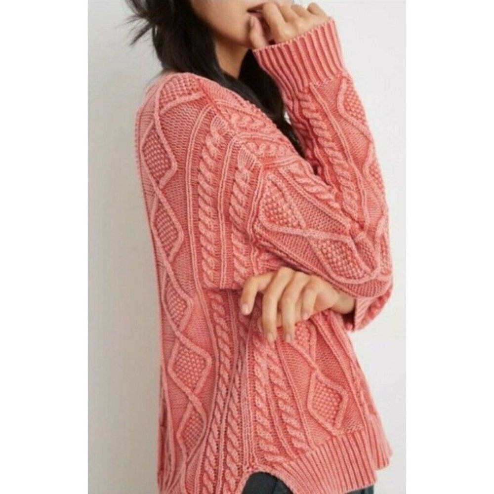 Pilcro Anthropologie ~Woman Size S~ Salmon White Joni Cable Knit Sweater Tie Dye